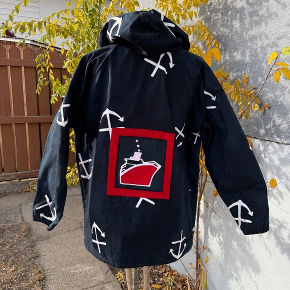Unique vintage 90s Nautical anchor print oversized hooded jacket - Picture 3 of 9